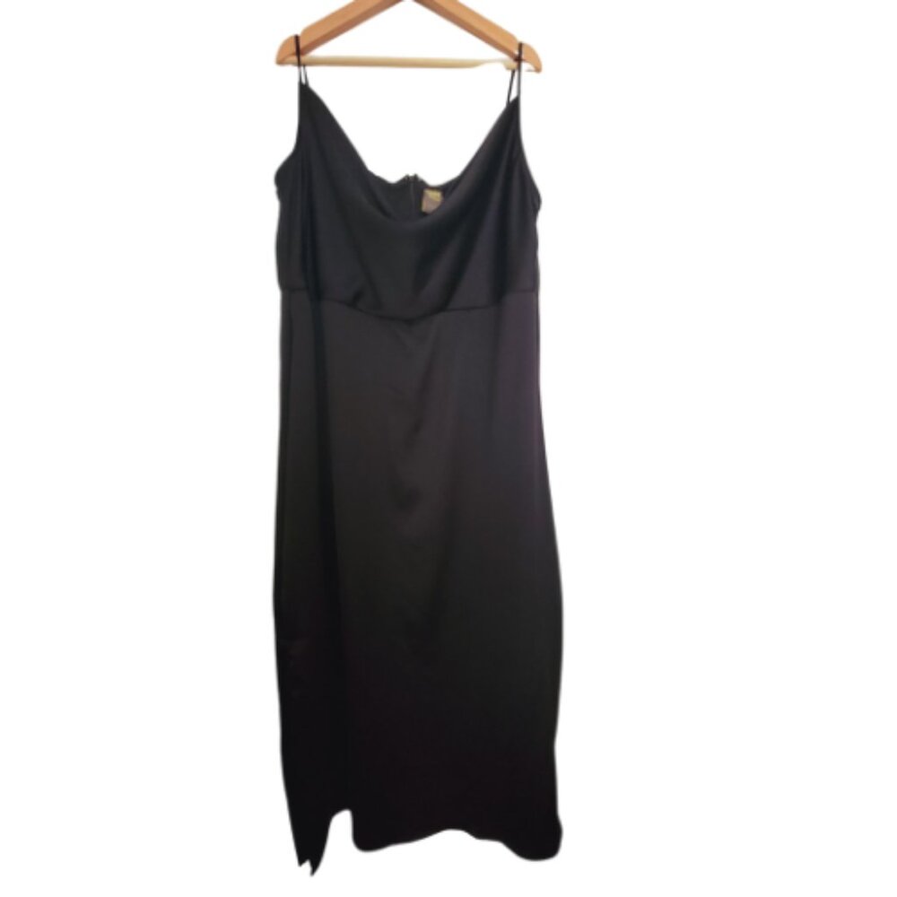 Plus Size Black Silk Dress Drop Scoop Neckline with T-Straps 18W